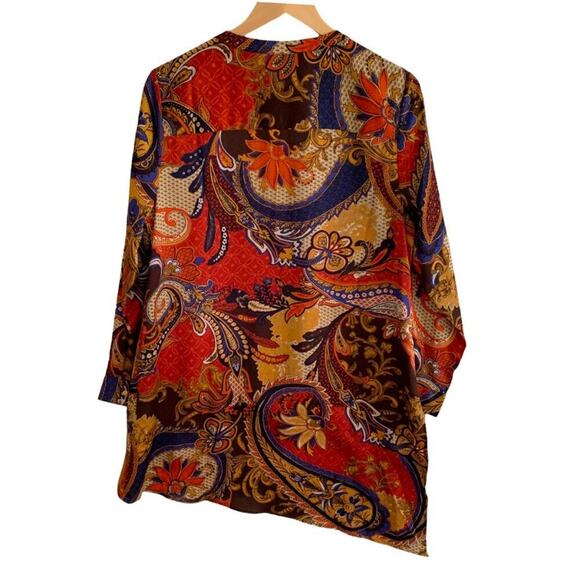 Chico's Women's Top Sz S Paisley Peasant  Lace Up Asymmetrical  Orange Brown - Picture 2 of 12